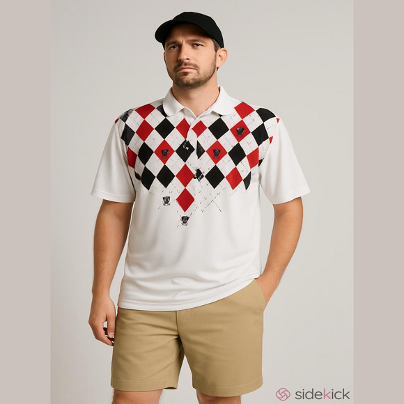 Tattoo Golf Monster Cool-Stretch Golf‎ Shirt Men's 4XL Argyle Skulls Lightweight - Picture 1 of 12